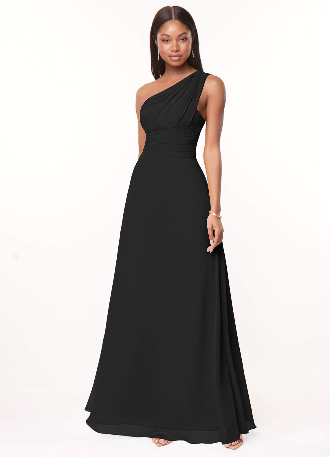 Azazie Ashley Brautjungfernkleider A-Linie Gestreift Chiffon Kleid Schwarz image1