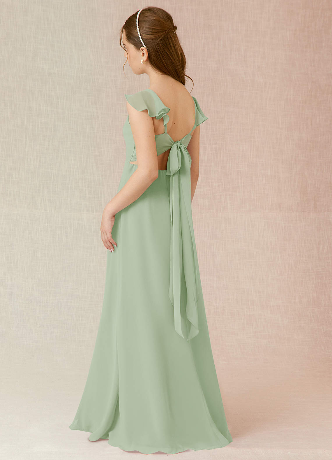 Azazie Everett Junior Dusty Sage A-Line Chiffon Dress image3