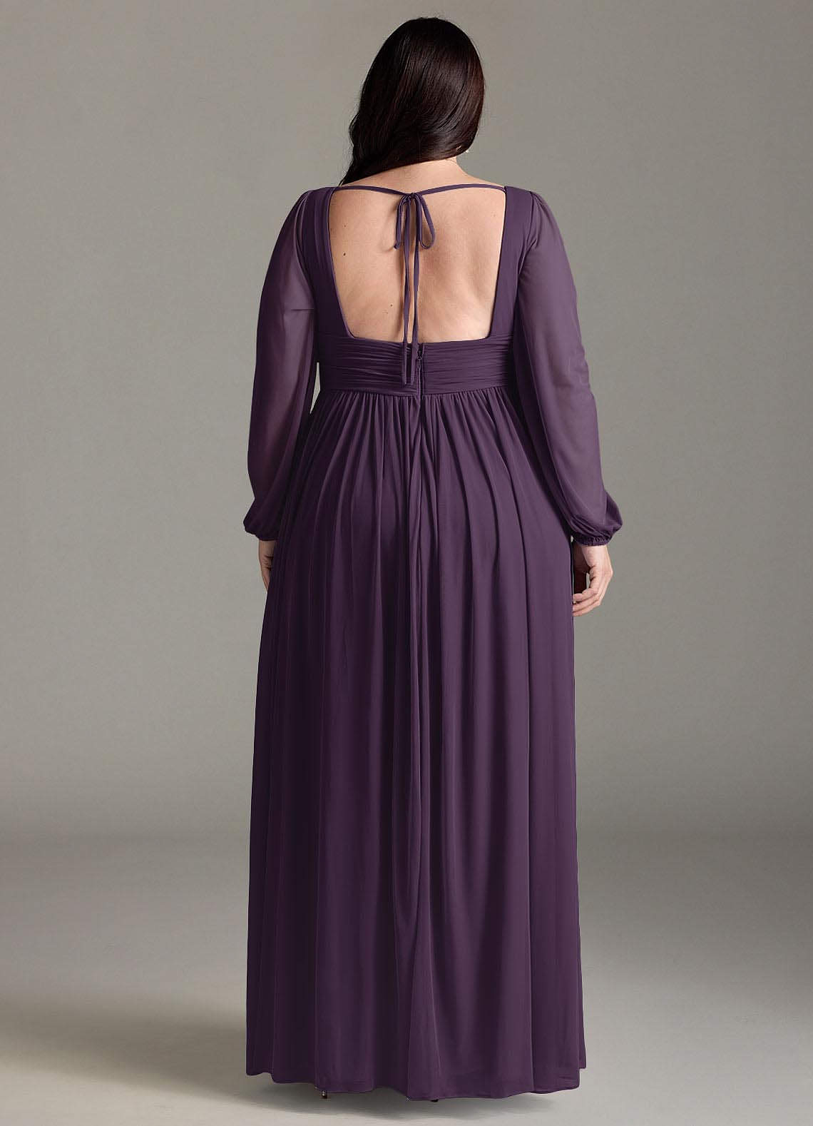 Azazie Norah Jurken voor bruidsmeisjes Jurk van Chiffon met A-Lijn V-hals lange mouw Pruim image6