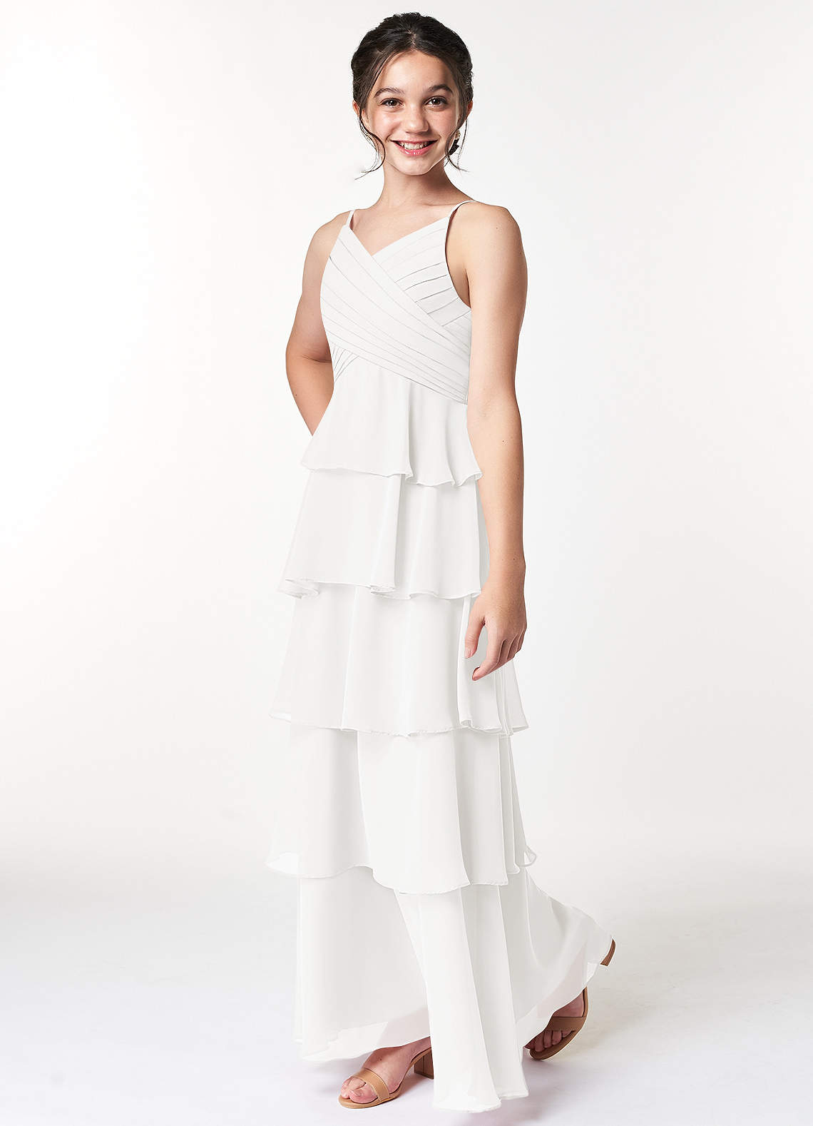 Azazie Daniela A-Line Ruched Chiffon Floor-Length Junior Bridesmaid Dress image1