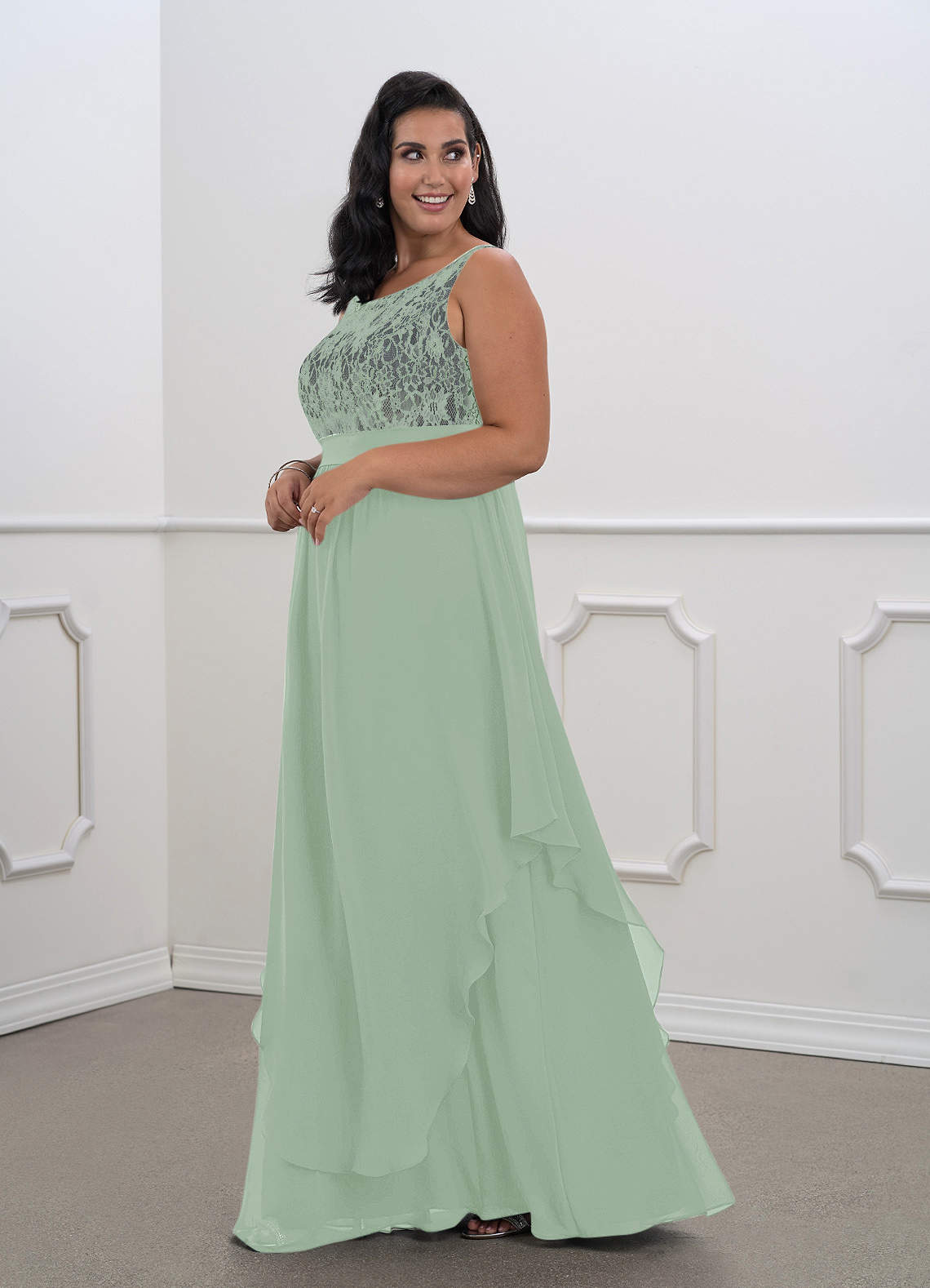 Azazie Xella Mother of the Bride Dresses Agave A-Line Lace Chiffon Dress image8