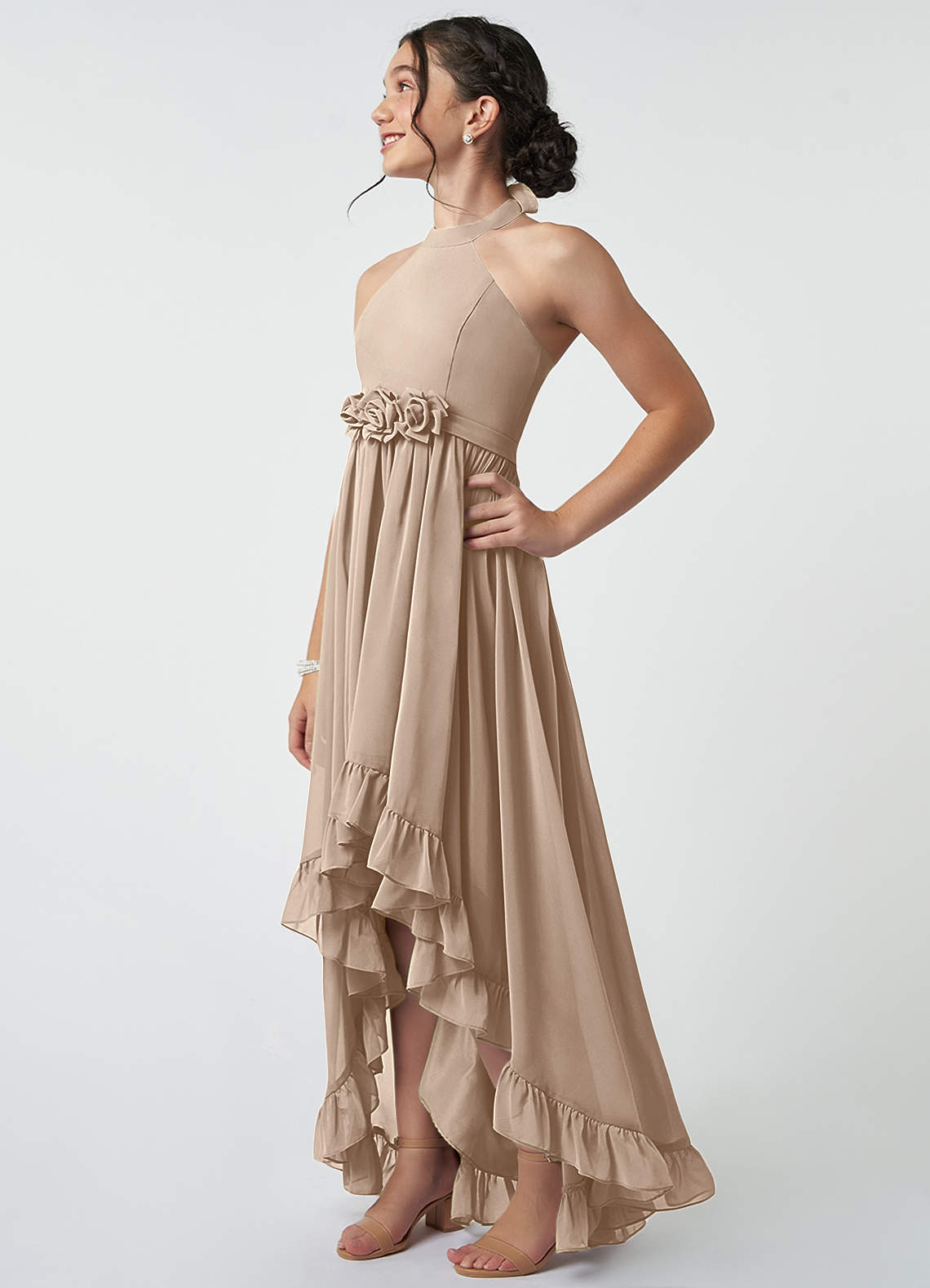 Azazie Hermione Junior Bridesmaid Dress in Taupe | Azazie