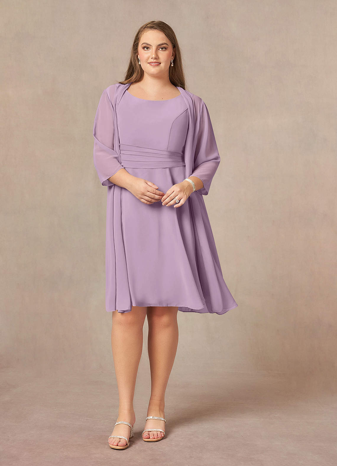 Azazie Shirley Mère de la mariée Robes Robe Trapèze en Mousseline de soie Plissé Scoop Glycine image1