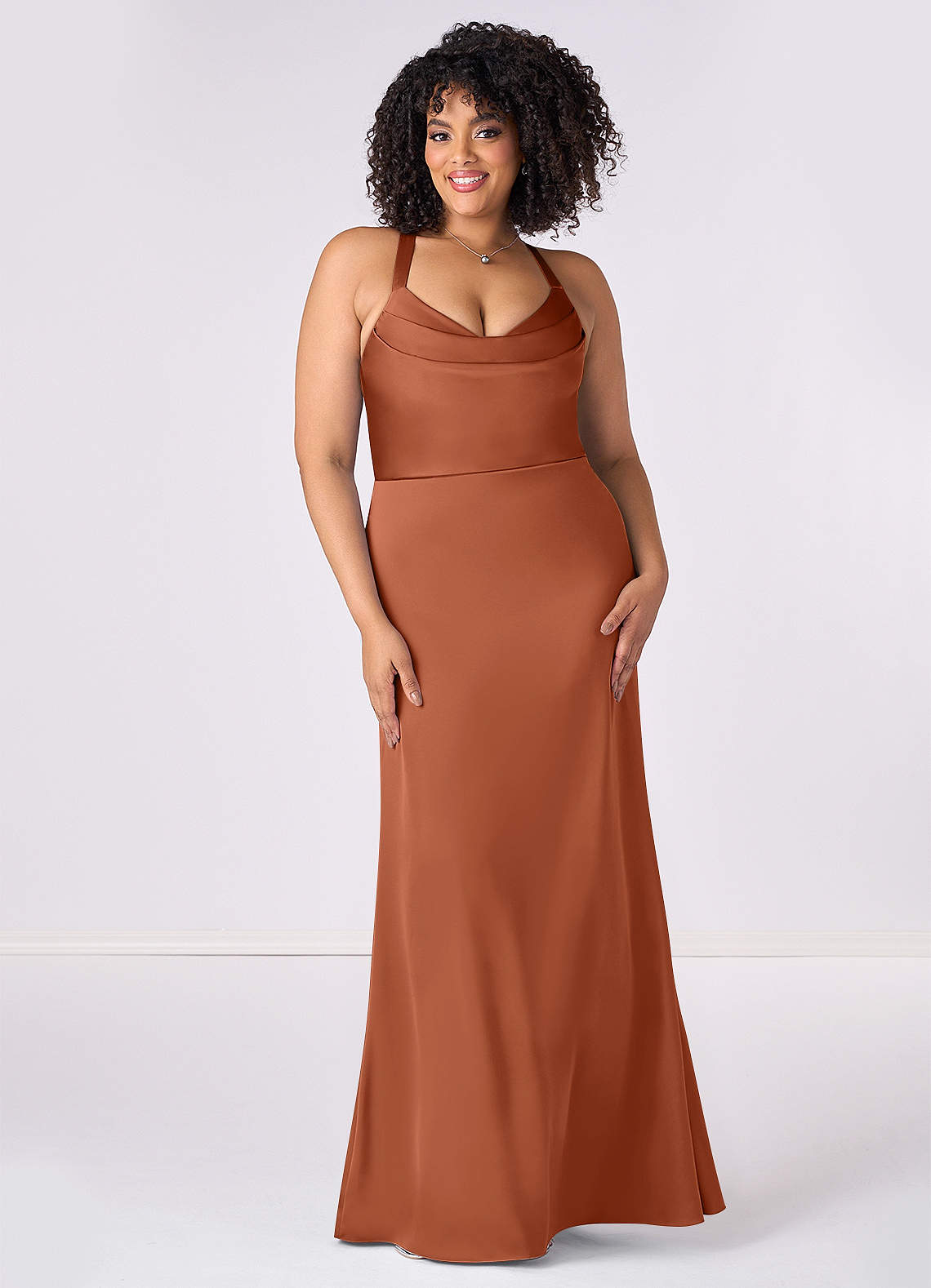 Crisscross Halter Sheath Chiffon Bridesmaid Dress with Bow in Terracotta main image 0