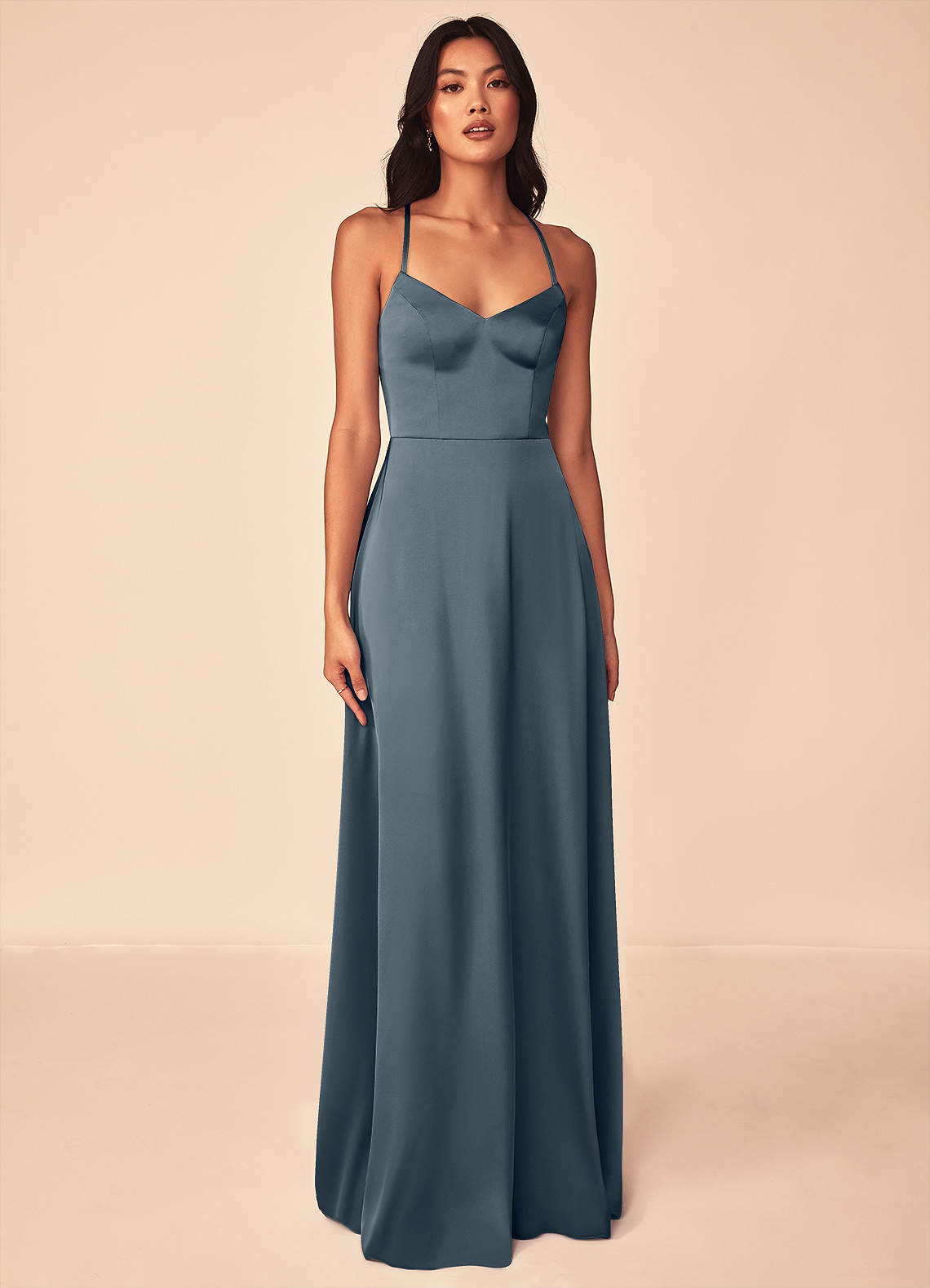 Azazie Mei Bridesmaid Dresses Twilight A-Line V-Neck Stretch Satin Dress image1