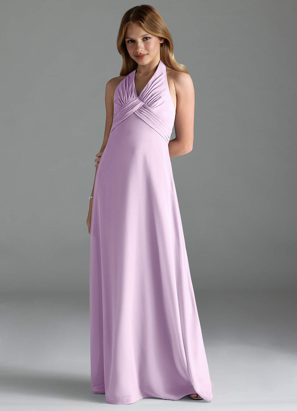 Azazie Tessie Junior A-Linie Plissee Chiffon Kleid Frostiges Flieder image1