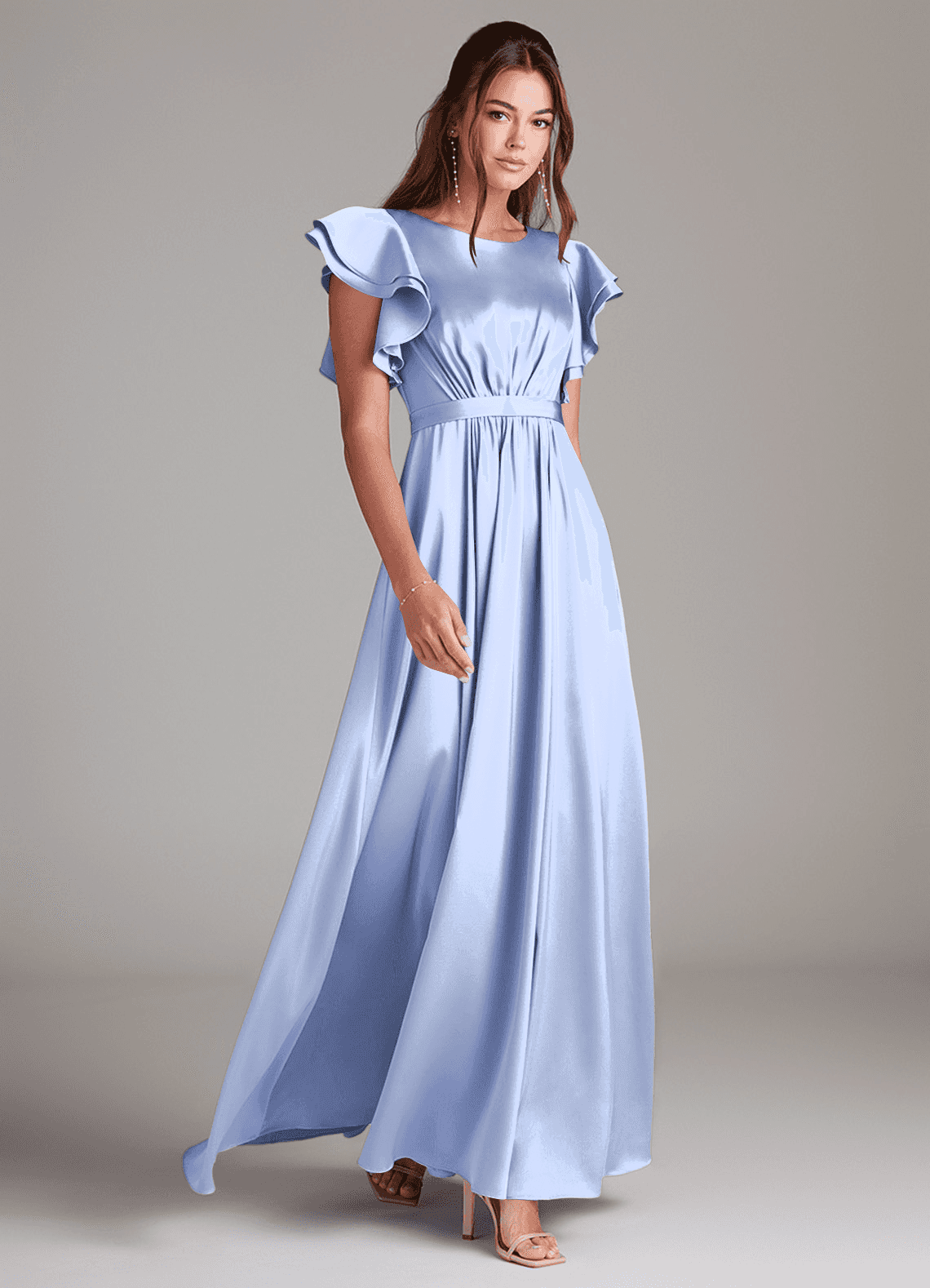 Azazie Daphne Modest Bridesmaid Dresses A-Line Ruched Stretch Satin Floor-Length Dress image1