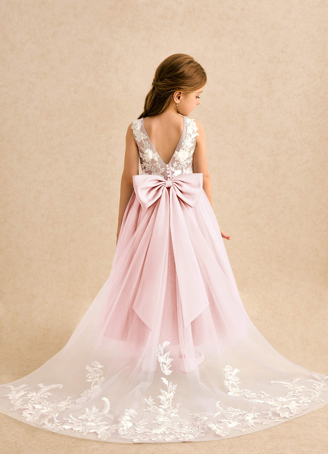 Azazie Mixie Blushing Pink Ball-Gown Lace Dress | Azazie