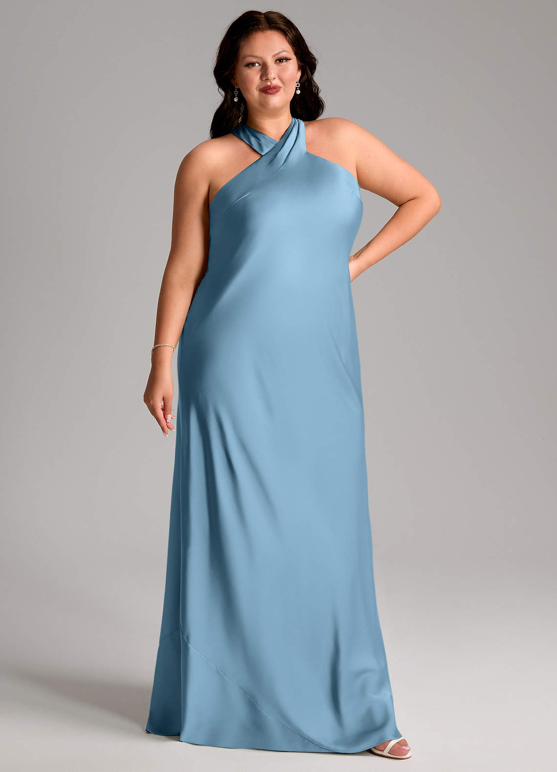 Azazie Doretta Bridesmaid Dresses Steel Blue Mermaid Pleated Stretch Satin Dress image8