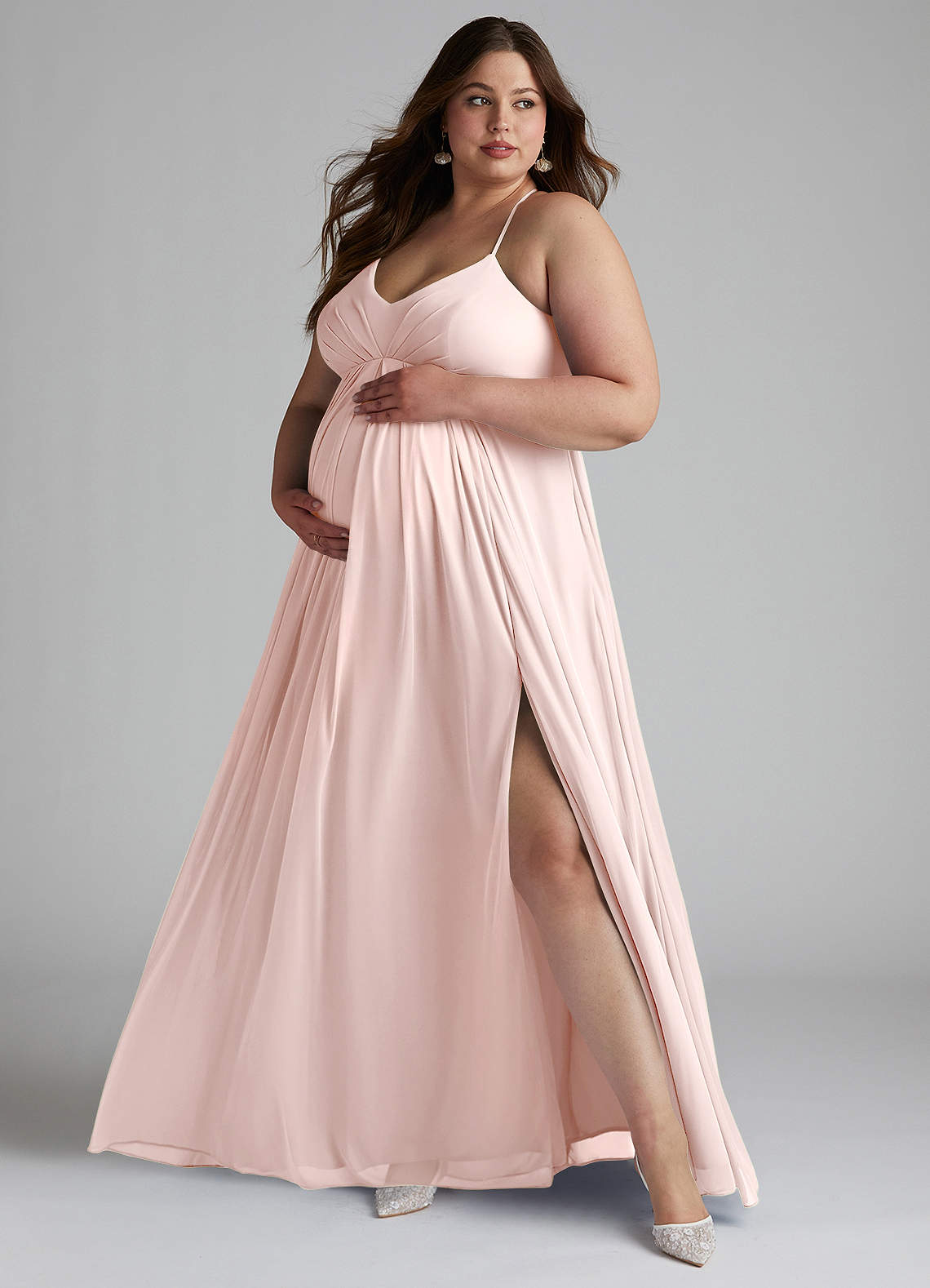 Azazie Annabelle Abiti da damigella d'onore premaman Abito A-Line con Scollo a V a Pieghe Maglia Floor-Length image1