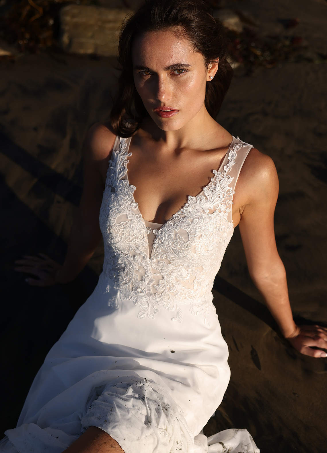 Azazie Trixie Abiti da Sposa Abito A-Line in Chiffon Lustrini Bianco Diamante Champagne image2