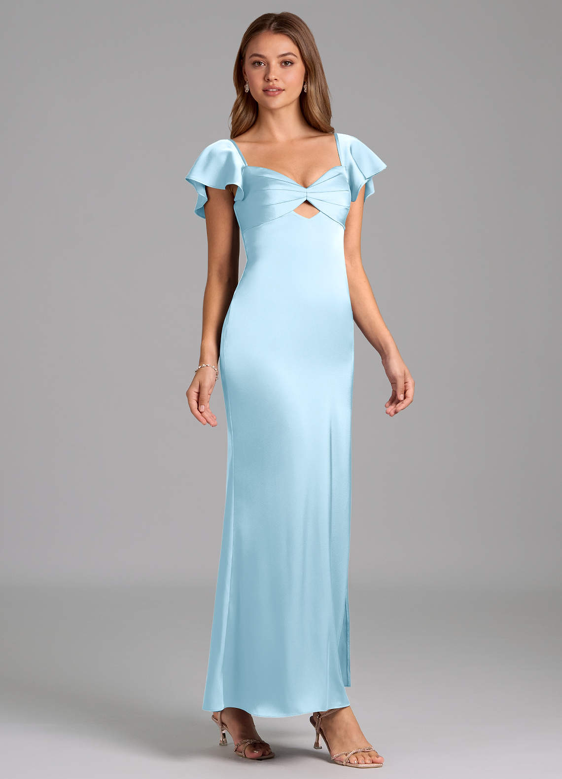 Azazie Demia Vestidos de madrinha de casamento Vestido Céu Azul de Cetim elástico de Bainha com Decote em coração image3