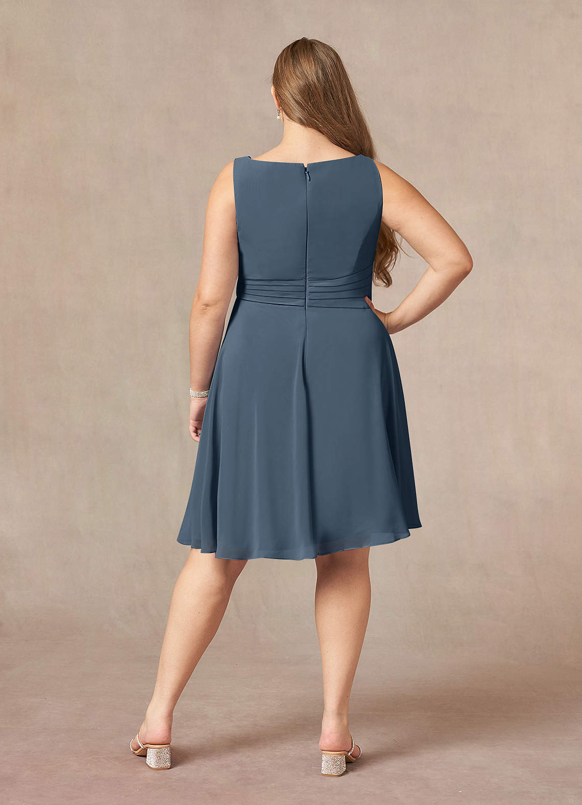 Azazie Shirley Neptune A-Line Scoop Pleated Chiffon Dress Ready to Ship |  Azazie