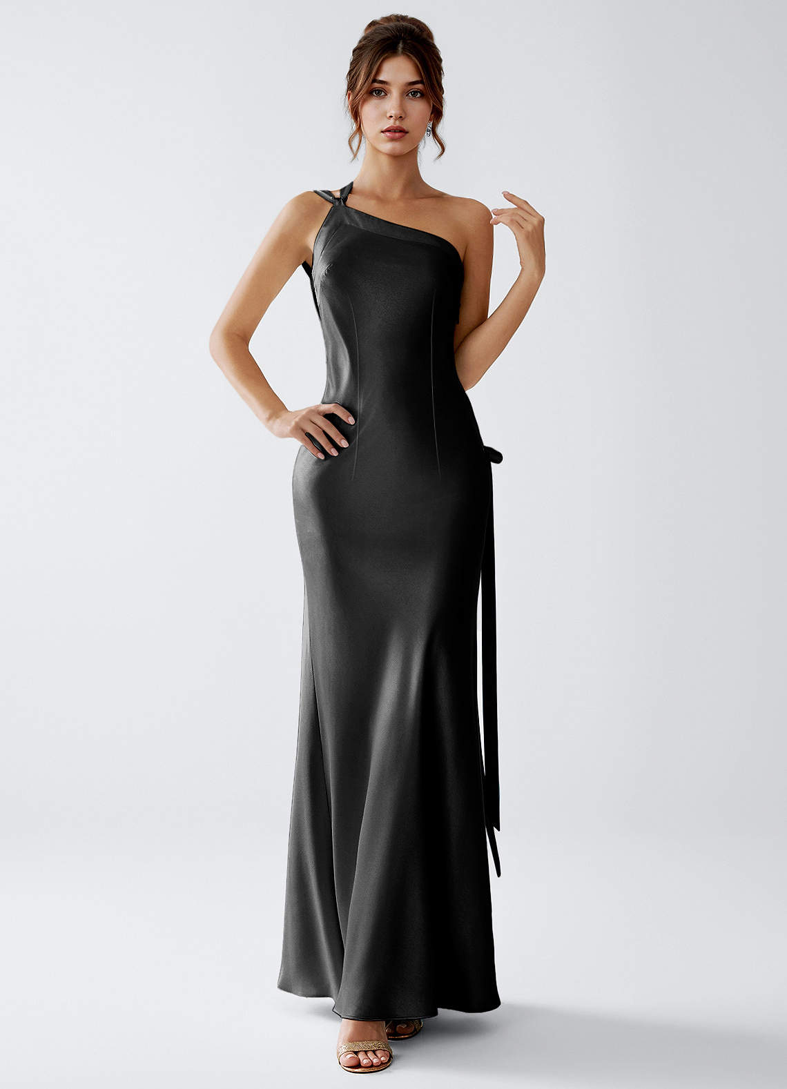 Stephanie Black Luminous Satin Maxi Dress image3