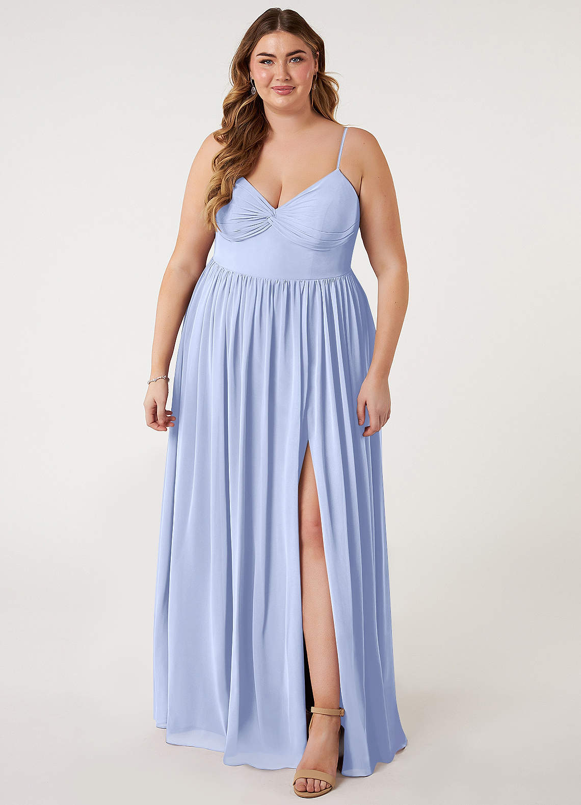 Azazie Zeya Bridesmaid Dresses Ice A-Line V-Neck Pleated Chiffon Dress image5