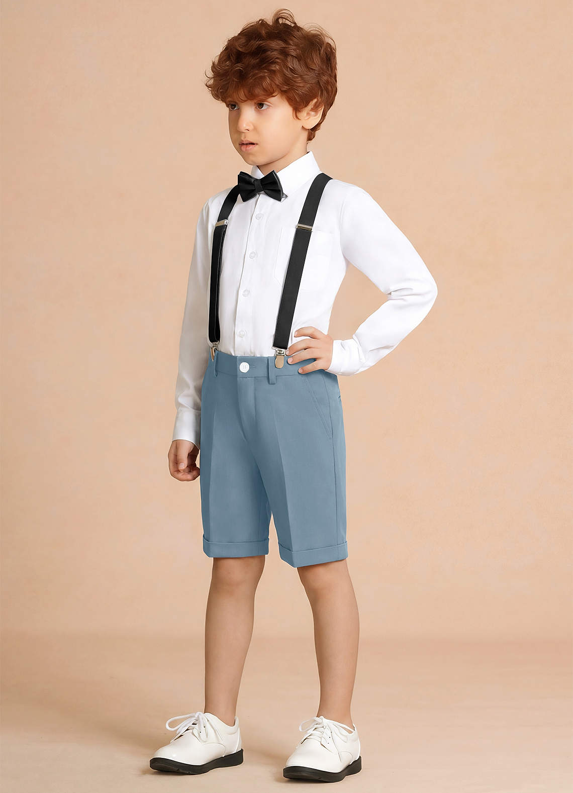 front Oliver Light Blue Boy Shorts Suit 4-Piece Set
