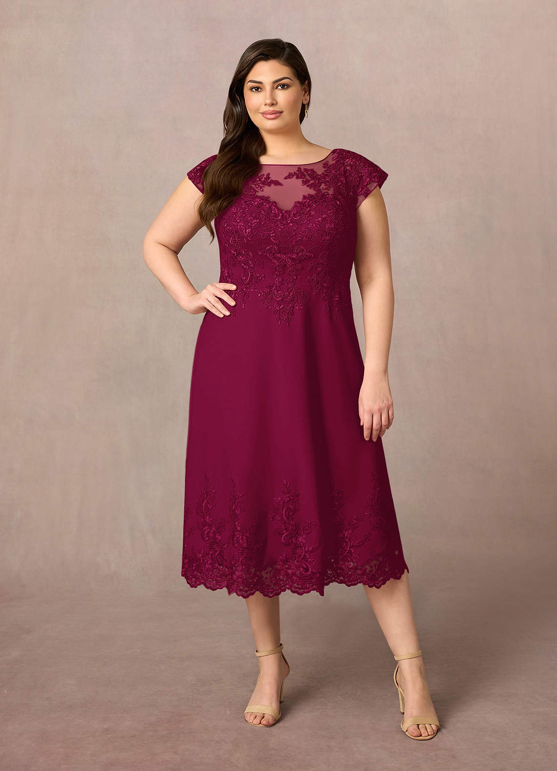 Azazie Terrano Mother of the Bride Dresses Burgundy A-Line Scoop Lace Dress image5