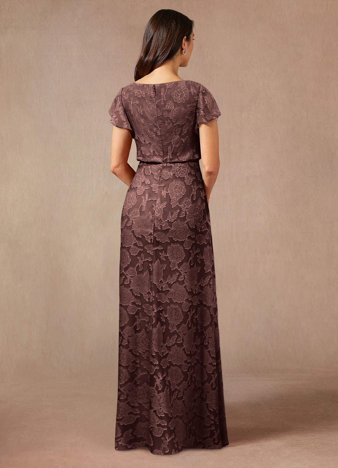 Azazie Lehi Mother of the Bride Dresses Espresso A-Line Boatneck Floral Burnout Dress image1
