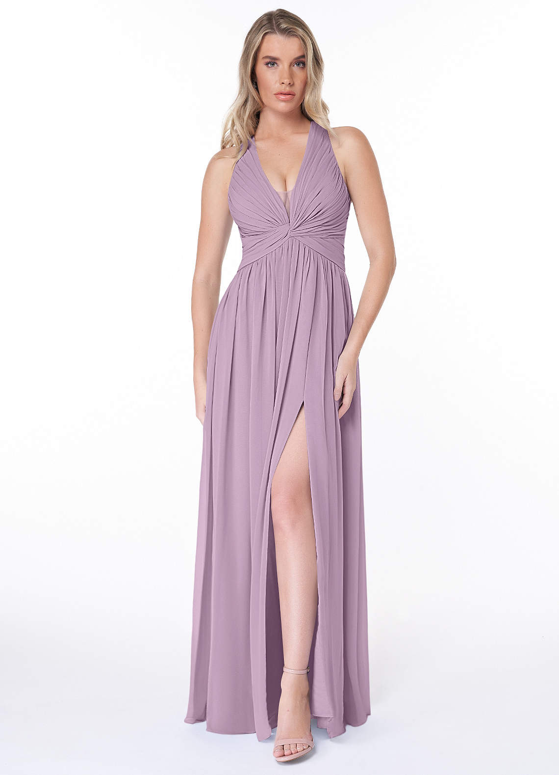 Azazie Jaclyn Brautjungfernkleider A-Linie Plissee Chiffon Kleid Blauregen image1
