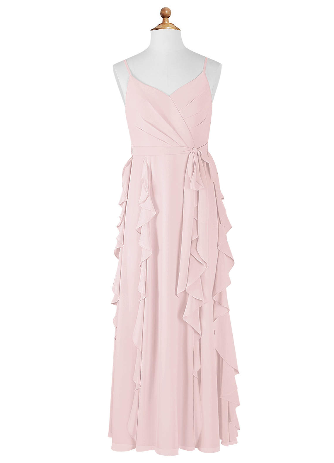 Azazie Peyton Junior Blushing Pink A-Line V-Neck Cascading Ruffles Chiffon Dress image5