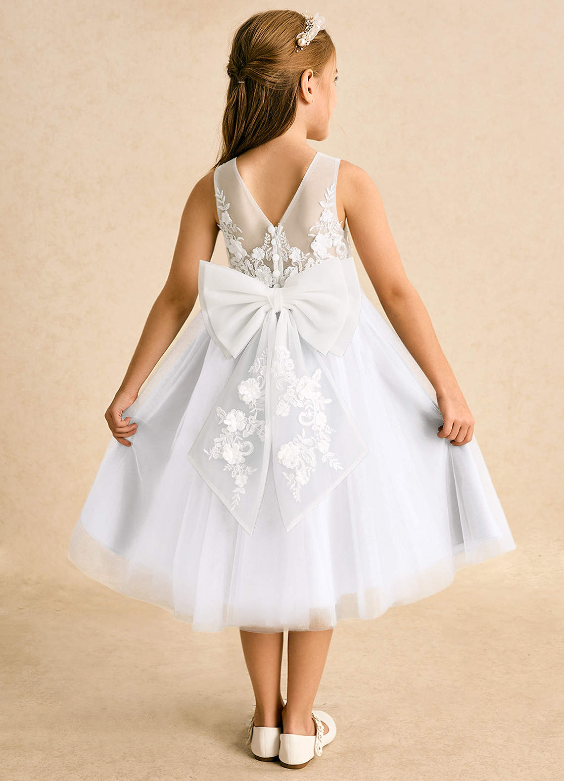Azazie Lina Blumenmädchenkleider Ballkleid Spitze Kleid Elfenbein Weiß image1