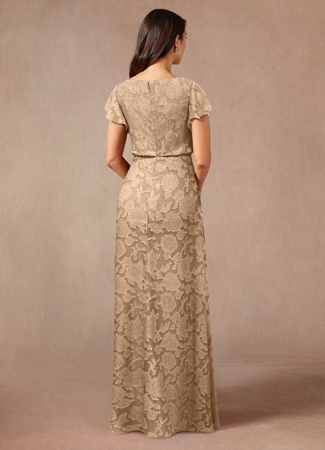 Azazie Lehi vestidos de madre de la novia Vestido de Champán de Devorado Floral de Corte En A con Cuello de barco image1