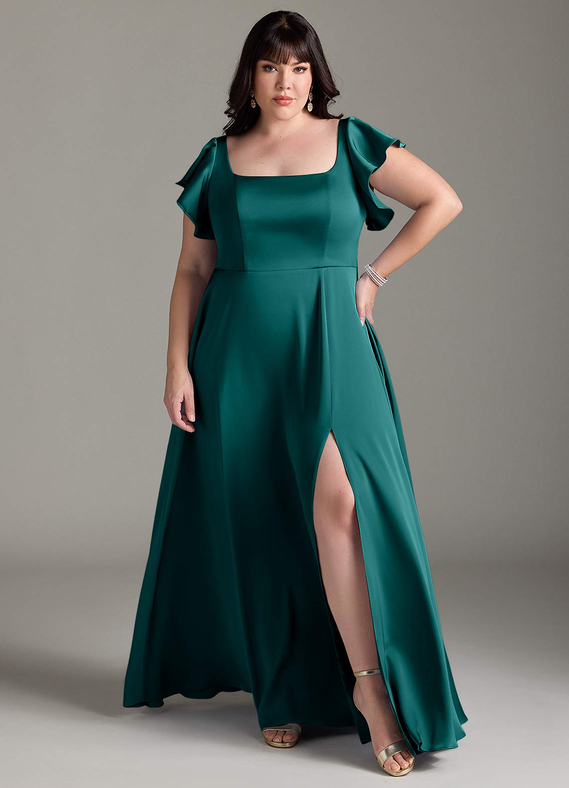 Azazie Bondi Bridesmaid Dresses Peacock A-Line Bow Stretch Satin Dress image1