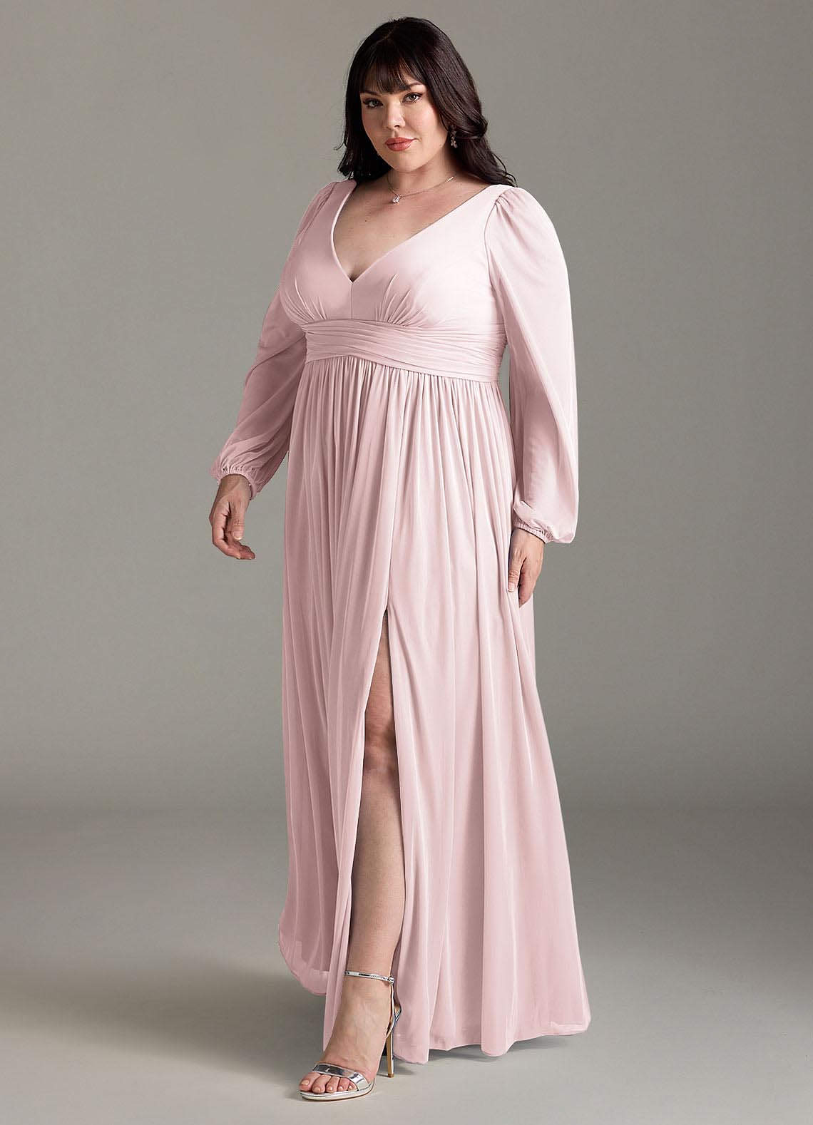 Azazie Norah Abiti da Damigella Abito A-Line in Chiffon con Maniche lunghe e Scollo a V Rosa Rossore image10