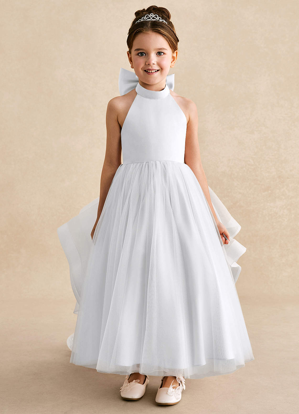 Azazie Bev Flower Girl Dresses White A-Line Convertible Tulle Dress image2