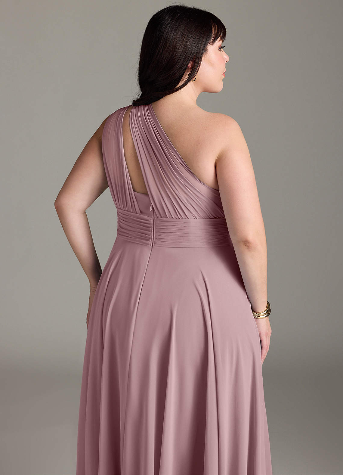 Azazie Charlize Bridesmaid Dresses Dusty Rose A-Line One Shoulder Chiffon Dress image12