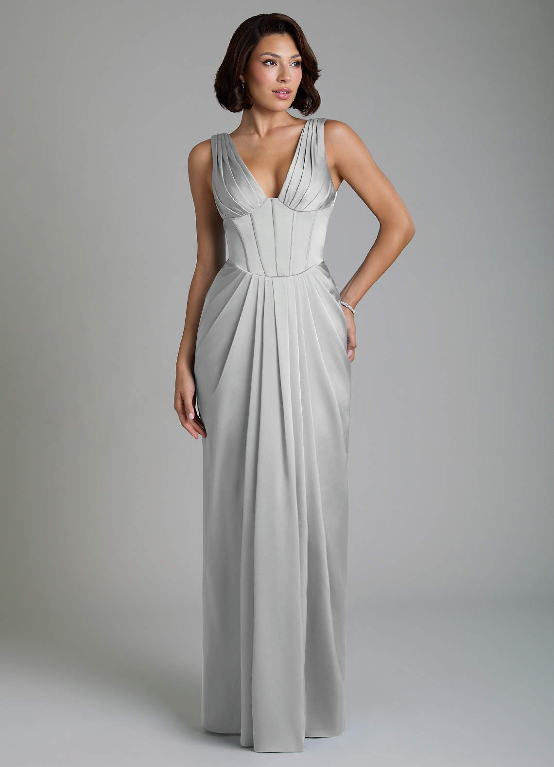 Azazie Sheath V-Neck Floor-Length Stretch Satin Bridesmaid Dresses
