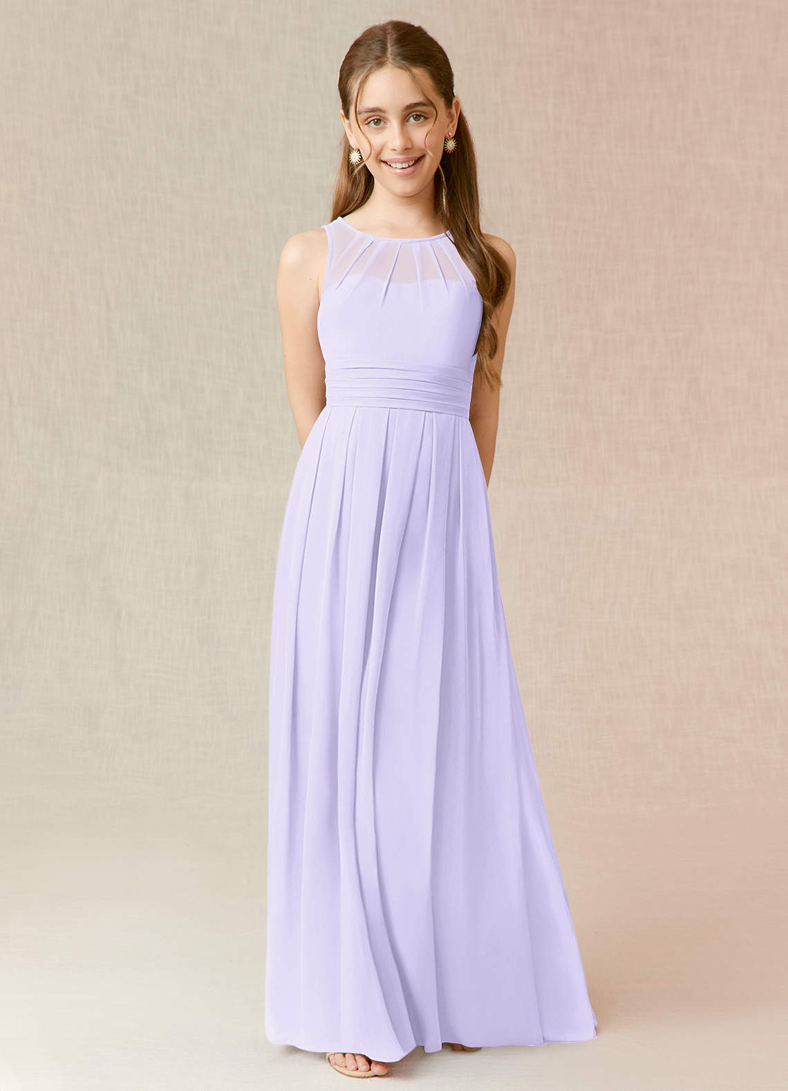 Azazie Bibiane Junior Lilac A-Line Pleated Chiffon Dress image1
