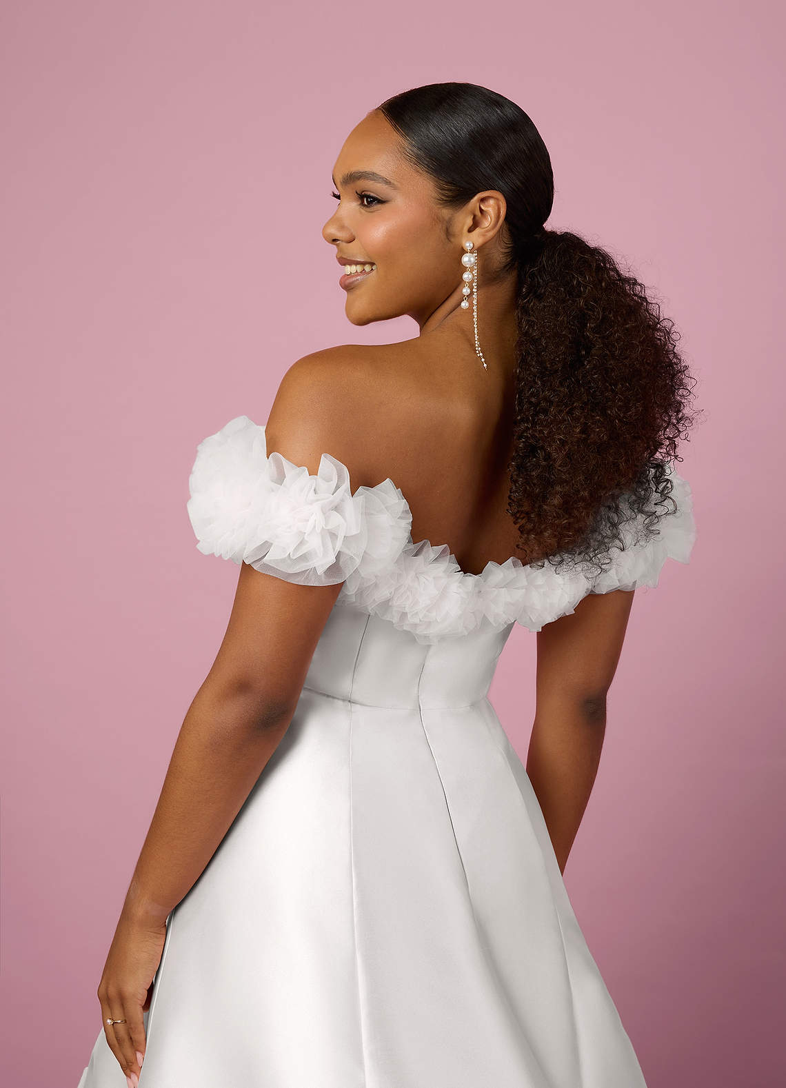 Barbie ♥ Azazie Wedding Dresses Ball-Gown Off the Shoulder Mikado Chapel Train Dress image5
