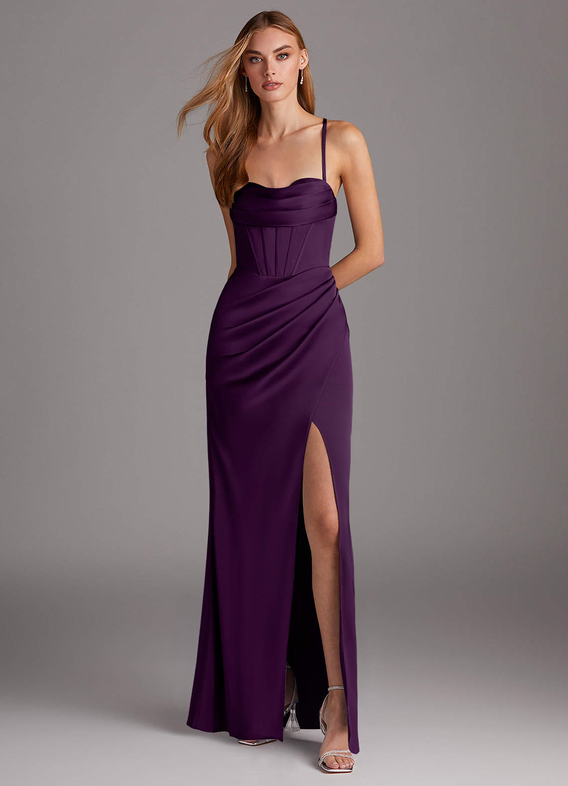 purple corset bridesmaid dresses Azazie Brookelle short purple corset dress