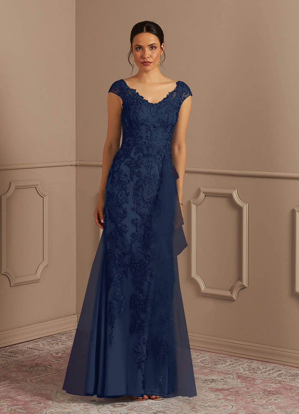 Azazie Melena Mère de la mariée Robes Robe Sirène en Tulle Dentelle Bleu Marine Foncé image1