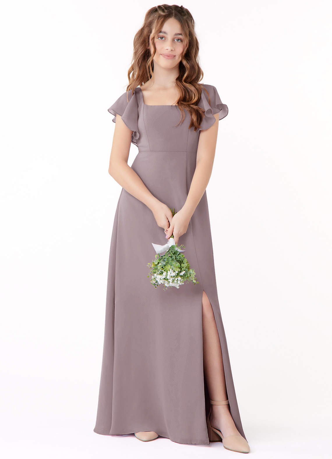 Azazie Bondi Junior Dusk A-Line Bow Chiffon Dress image1