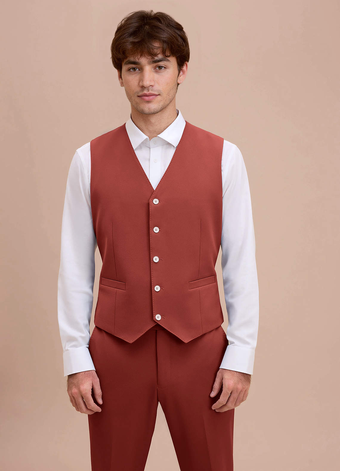 front Ethan Terracotta Refined Weave Suit Vest
