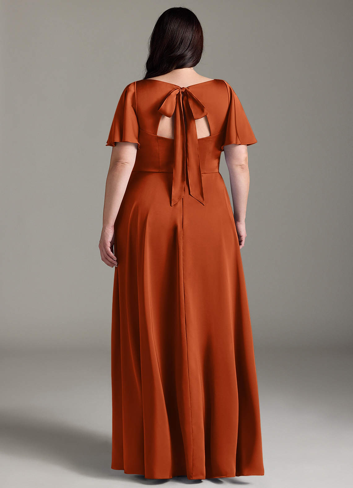 Azazie Kimber Bridesmaid Dresses Burnt Orange A-Line Ruched Stretch Satin Dress image7