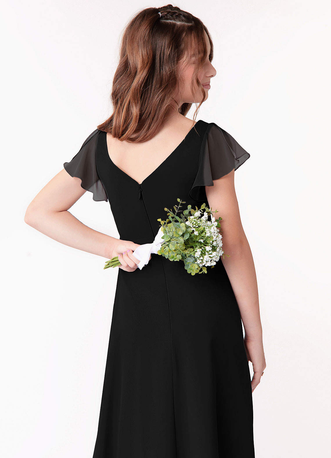 Azazie Omari Junior Vestido Preto de Chiffon de Linha A com Ruched image2