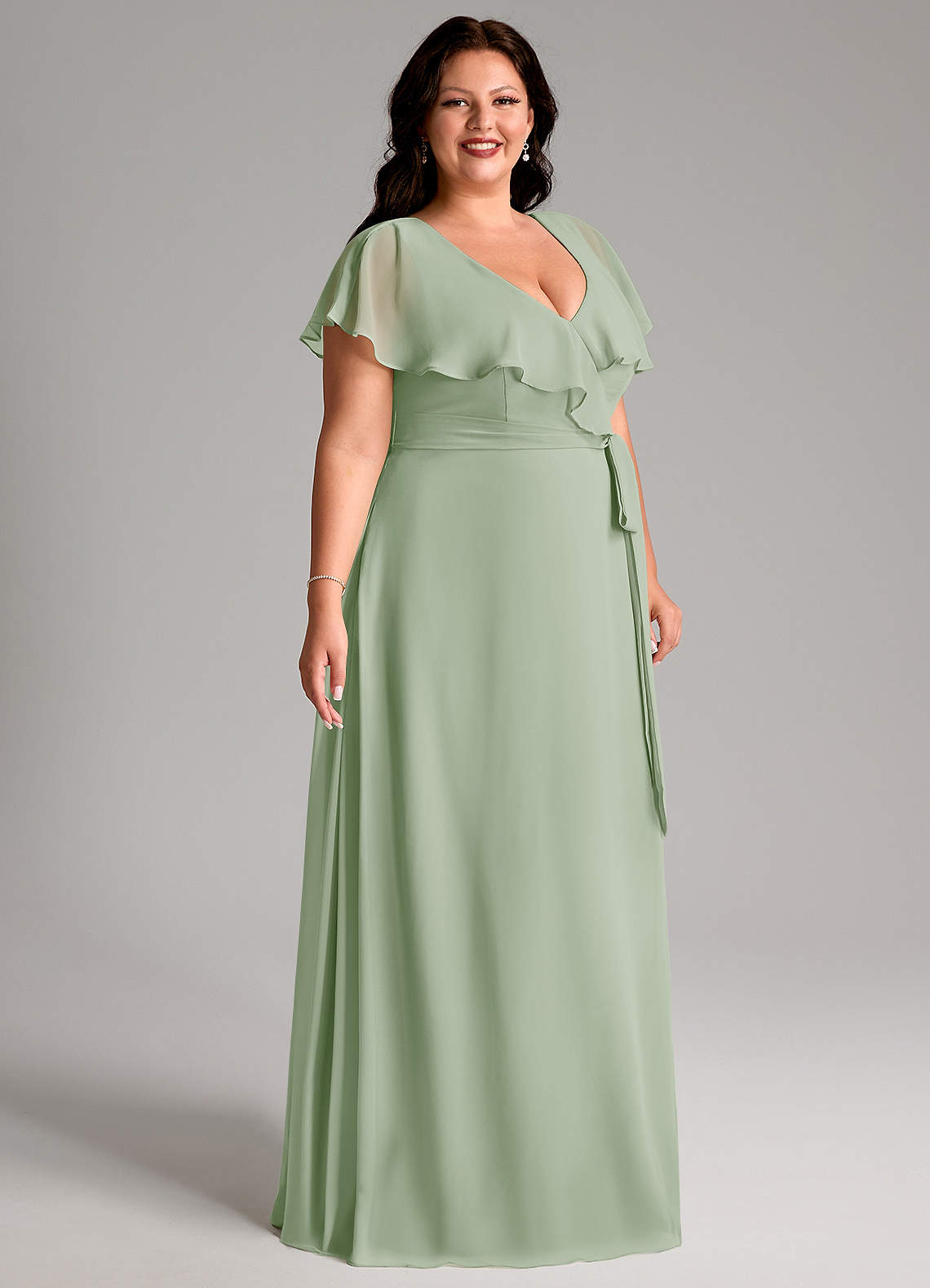 Azazie Lainey Bridesmaid Dresses Dusty Sage A-Line with Pockets Chiffon Dress image10