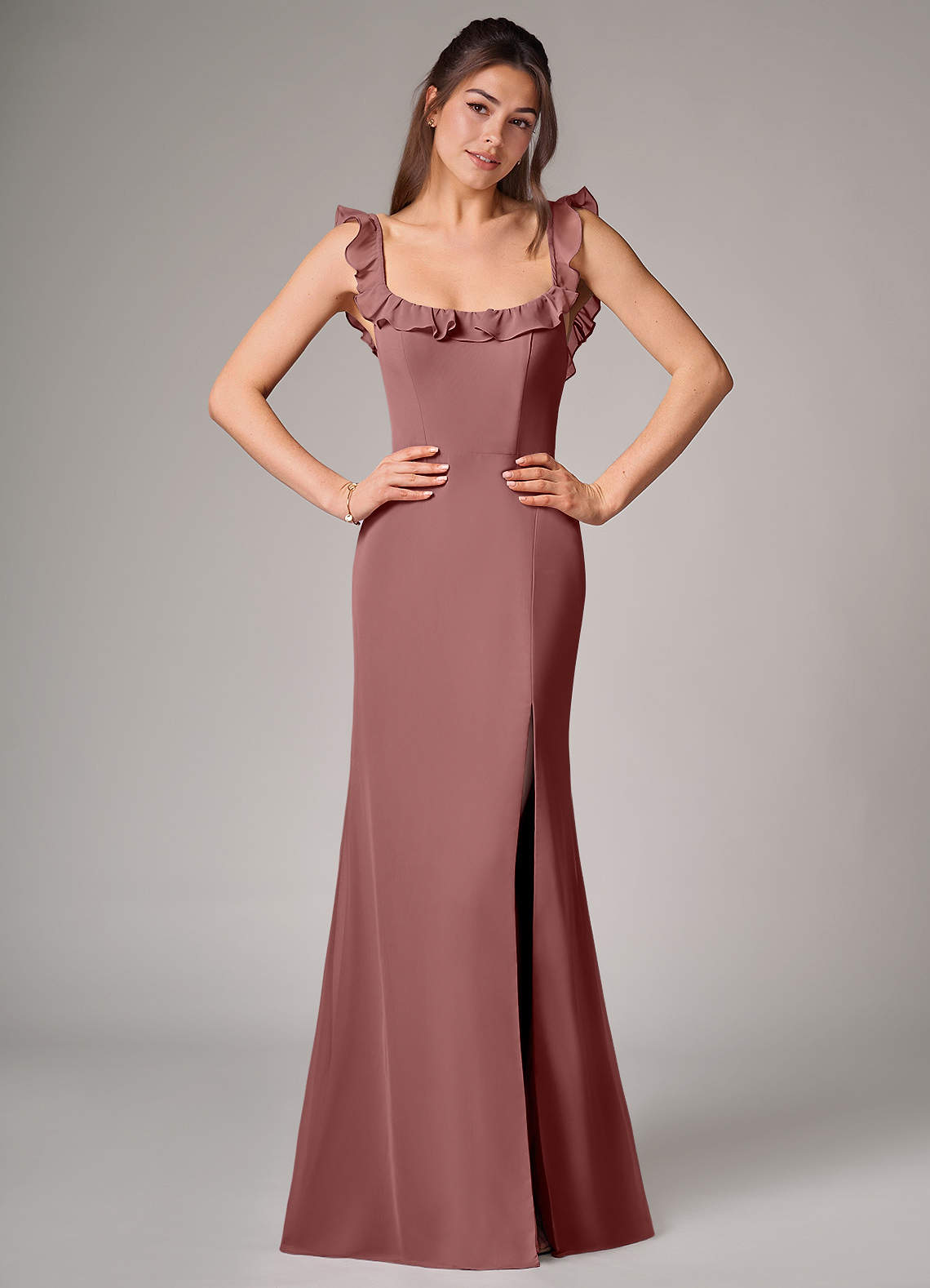 Azazie Callie Bridesmaid Dresses Desert Rose Mermaid Side Slit Chiffon Convertible Dress image1