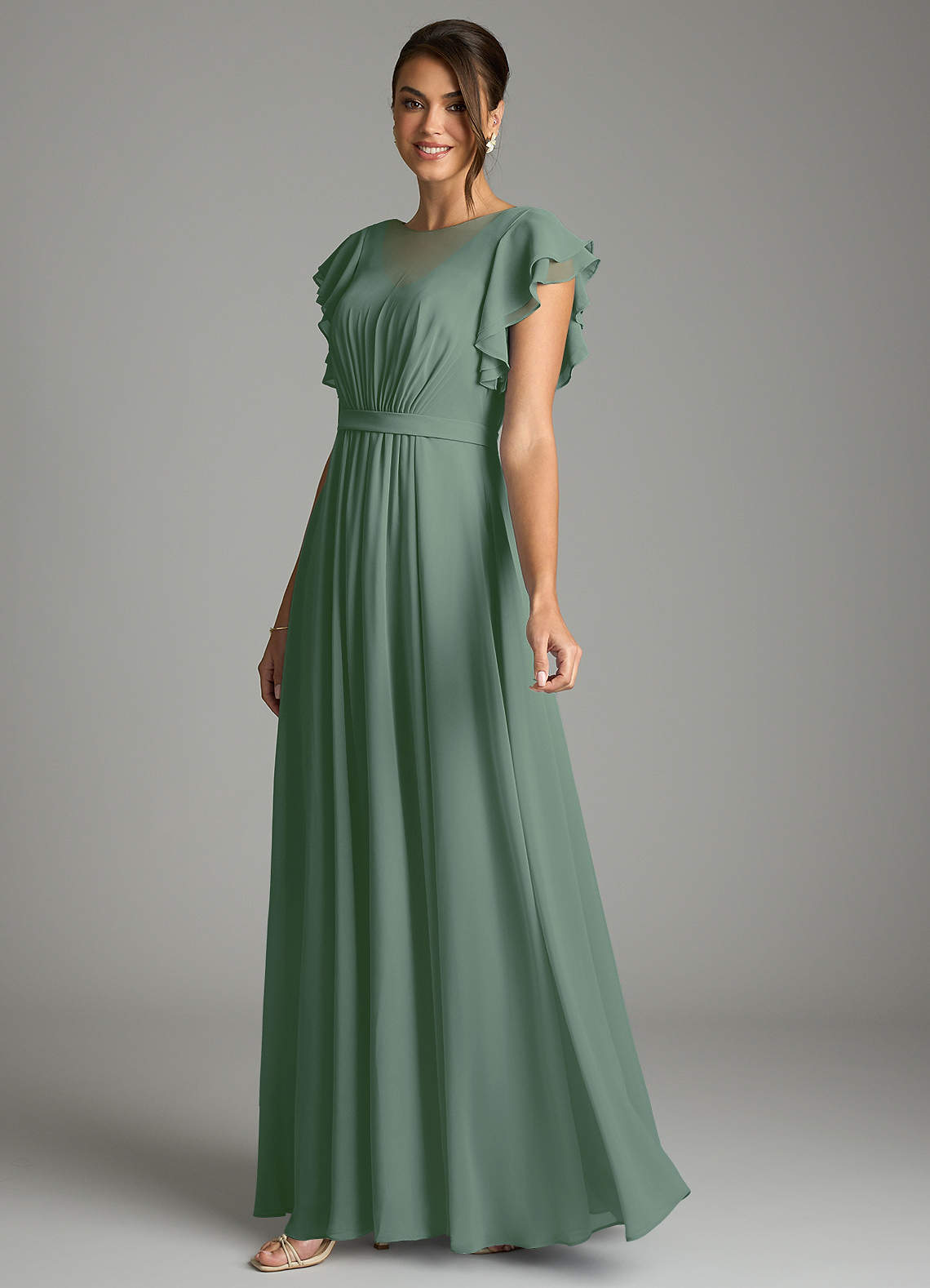 Azazie Daphne Modest Bridesmaid Dresses A-Line Ruffled Chiffon Floor-Length Dress image2