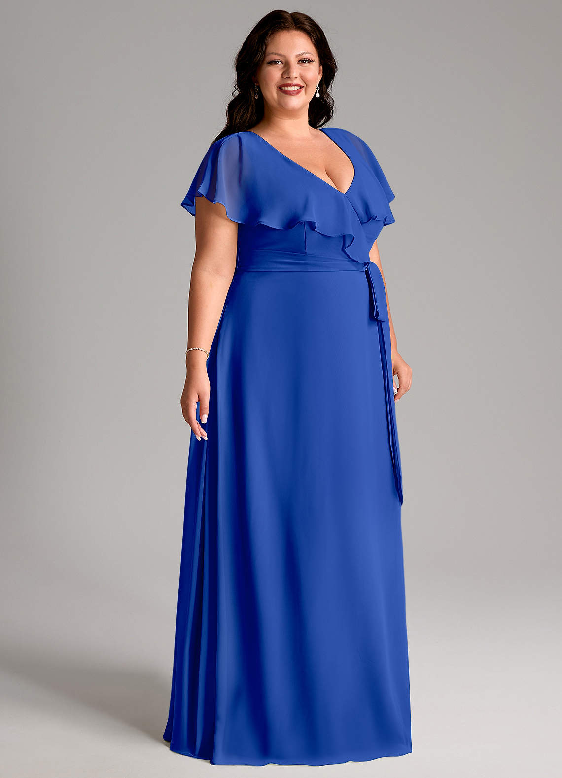 Azazie A-Line V-Neck Floor-Length Chiffon Bridesmaid Dresses - Royal Blue