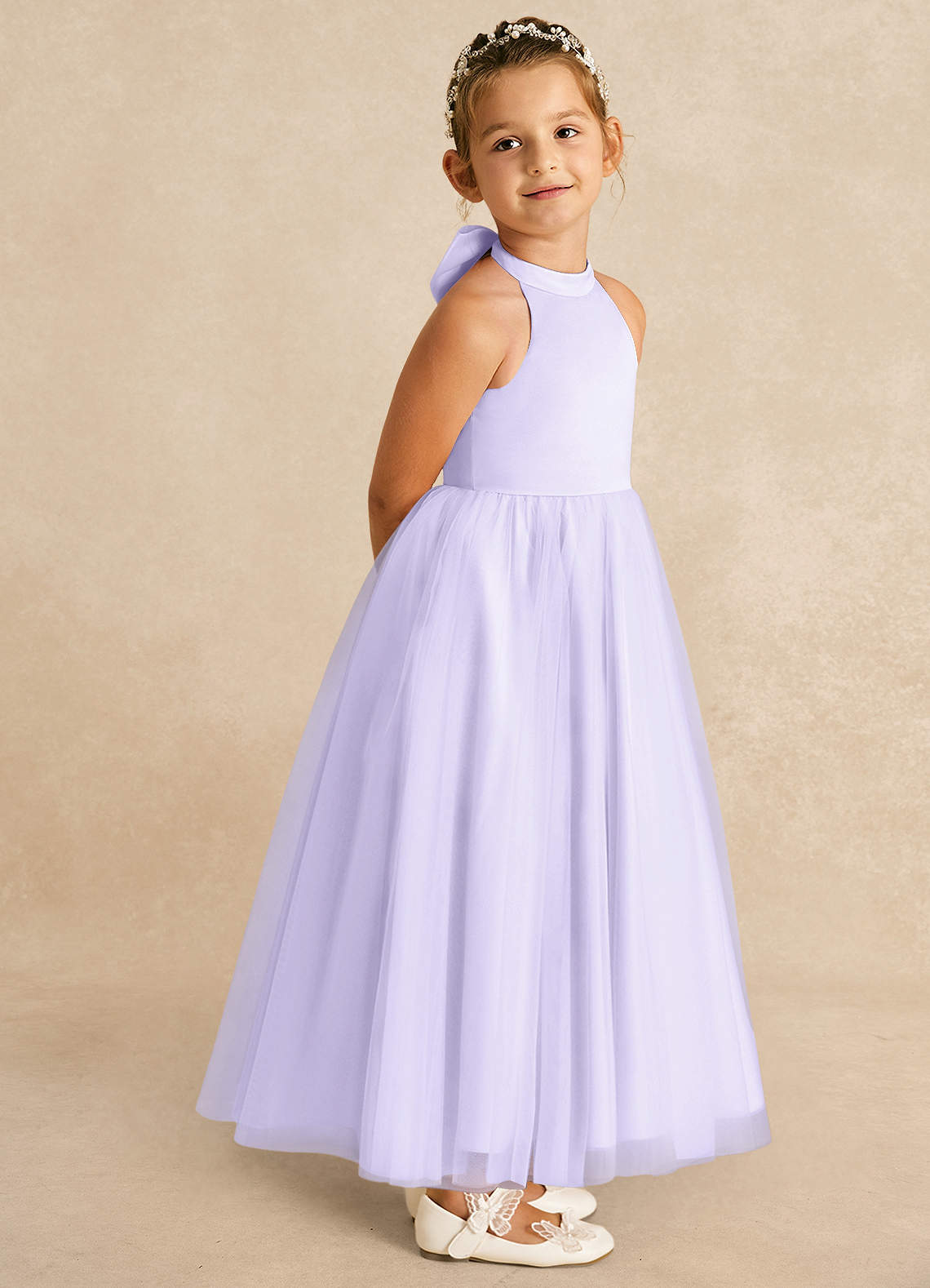 Azazie Bev Flower Girl Dresses Lilac A-Line Convertible Tulle Dress image7