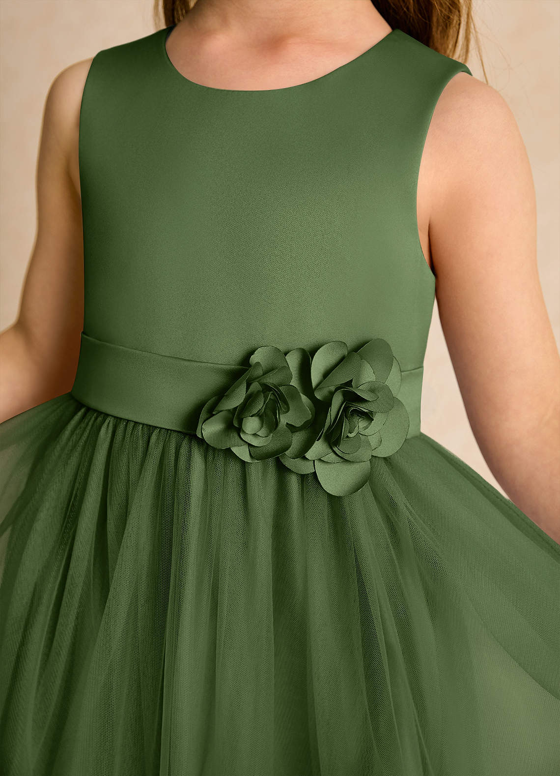Azazie Miracle Flower Girl Dresses Olive A-Line Bow Matte Satin Dress image5
