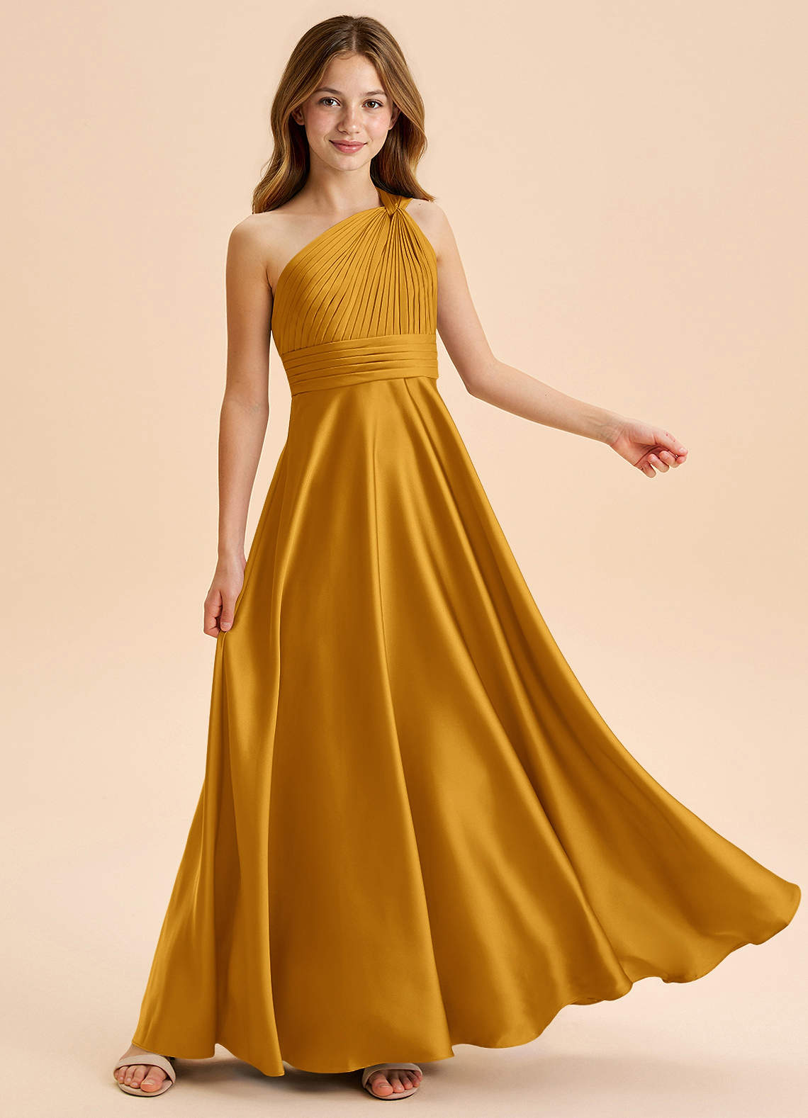 Azazie Charlize Junior Klä av A-Line i Stretch Satin Plisserad image4