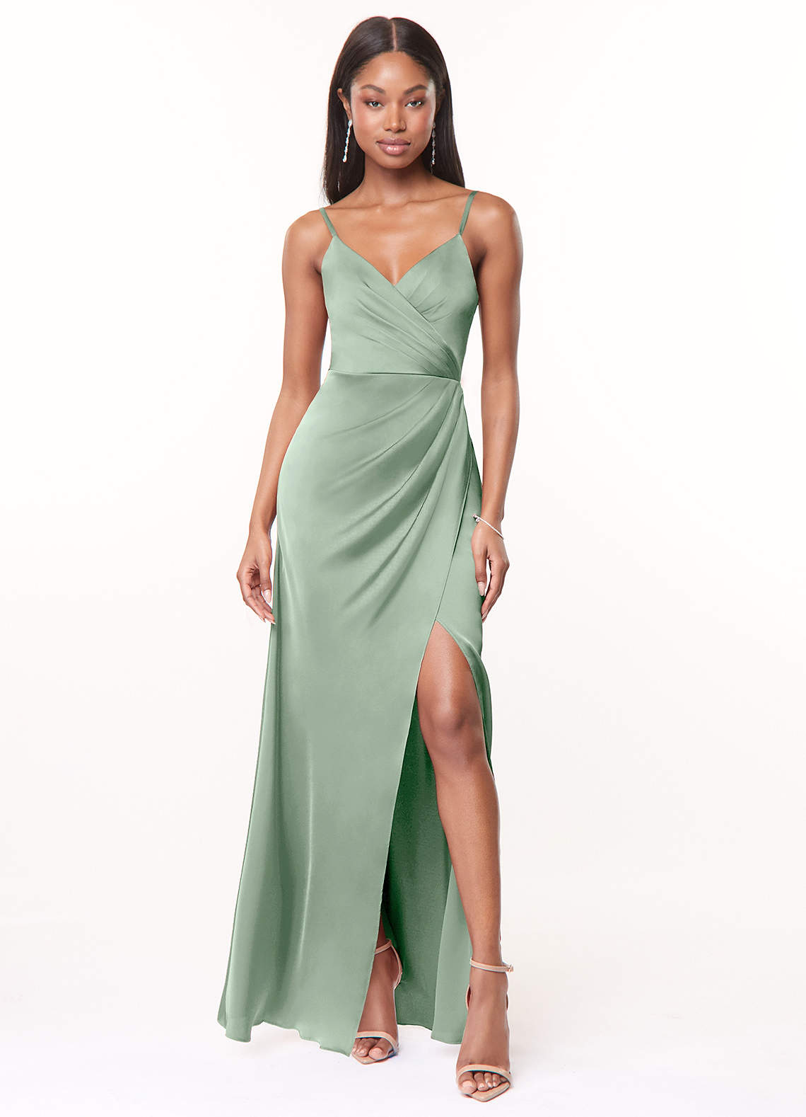 Azazie Maci Stretch Satin Dress Agave Bridesmaid Dresses | Azazie