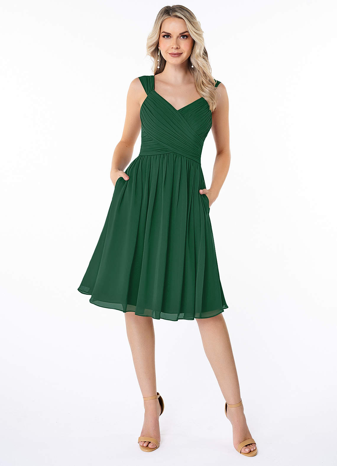Azazie Angie Robes de demoiselle d'honneur Robe Trapèze en Mousseline de soie Corset Vert Foncé image1