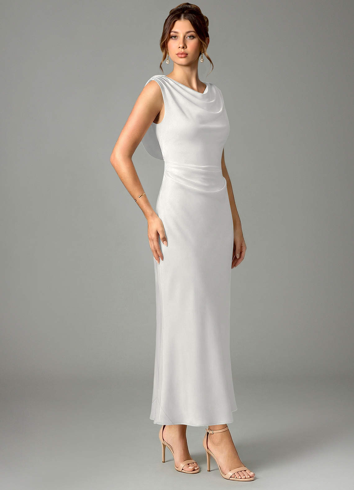 Azazie Kieryn Bridesmaid Dresses White Mermaid Pleated Stretch Satin Dress image2