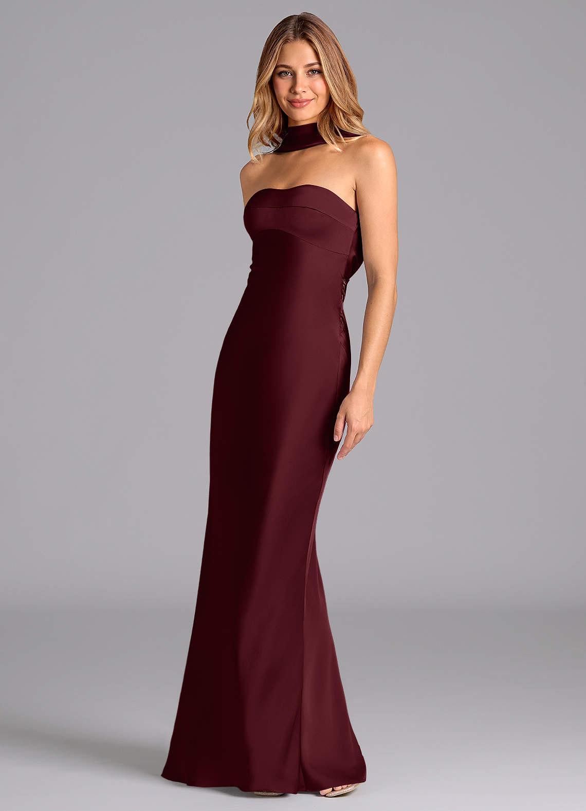Azazie Lusinda Brautjungfernkleider Meerjungfrau-Linie Schulterfrei Stretch-Satin Kleid Cabernetrot image1